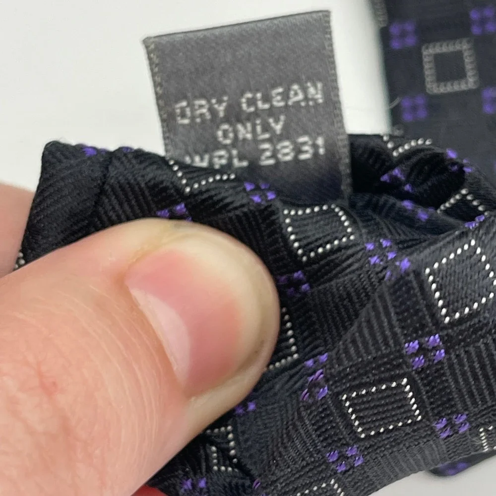 Vintage Superba Hand Made‎ USA Silk Necktie Tie Mens Black Purple Geometric Mod